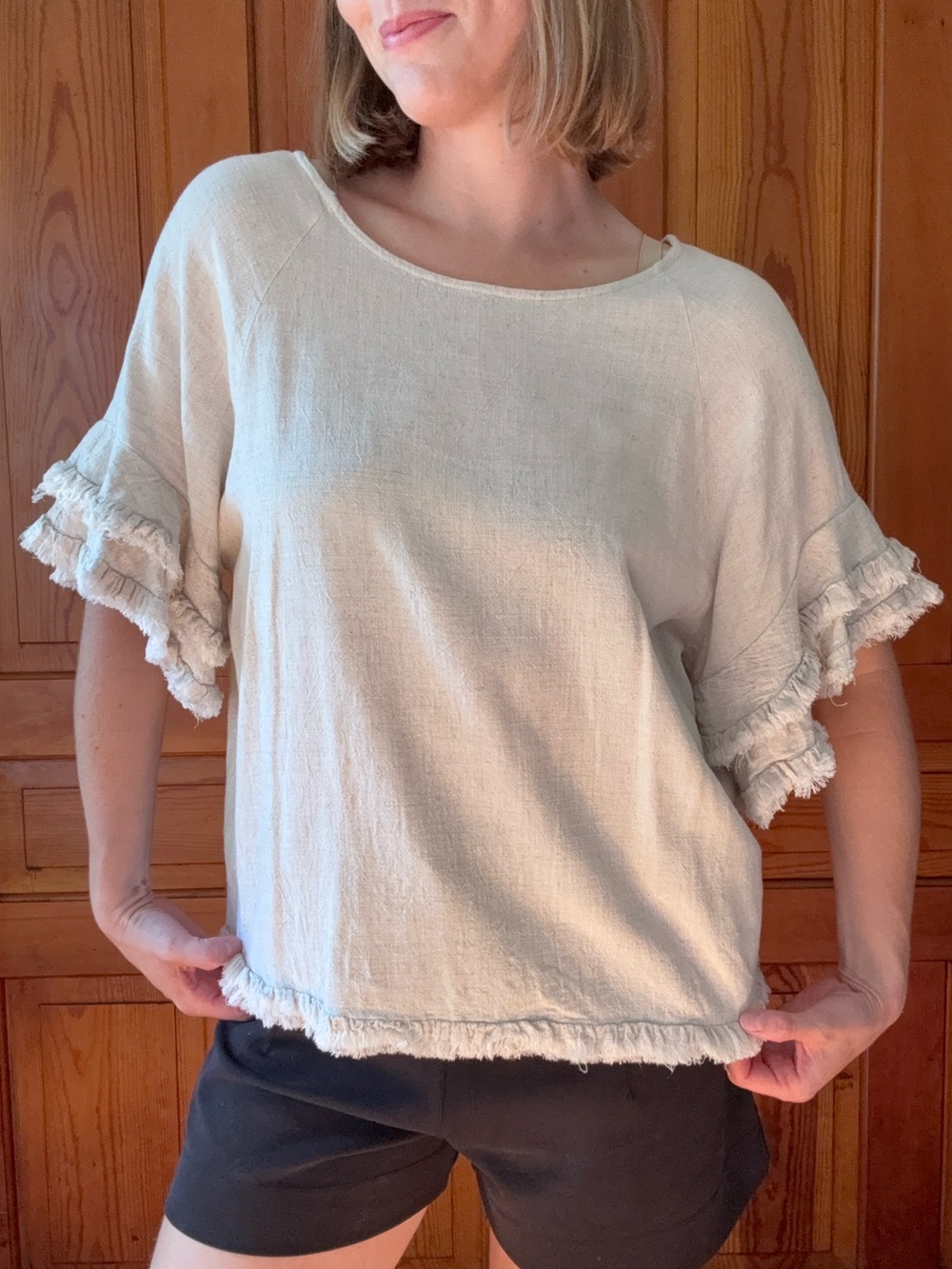 Umgee Cream Ruffle-Sleeve Tunic Top